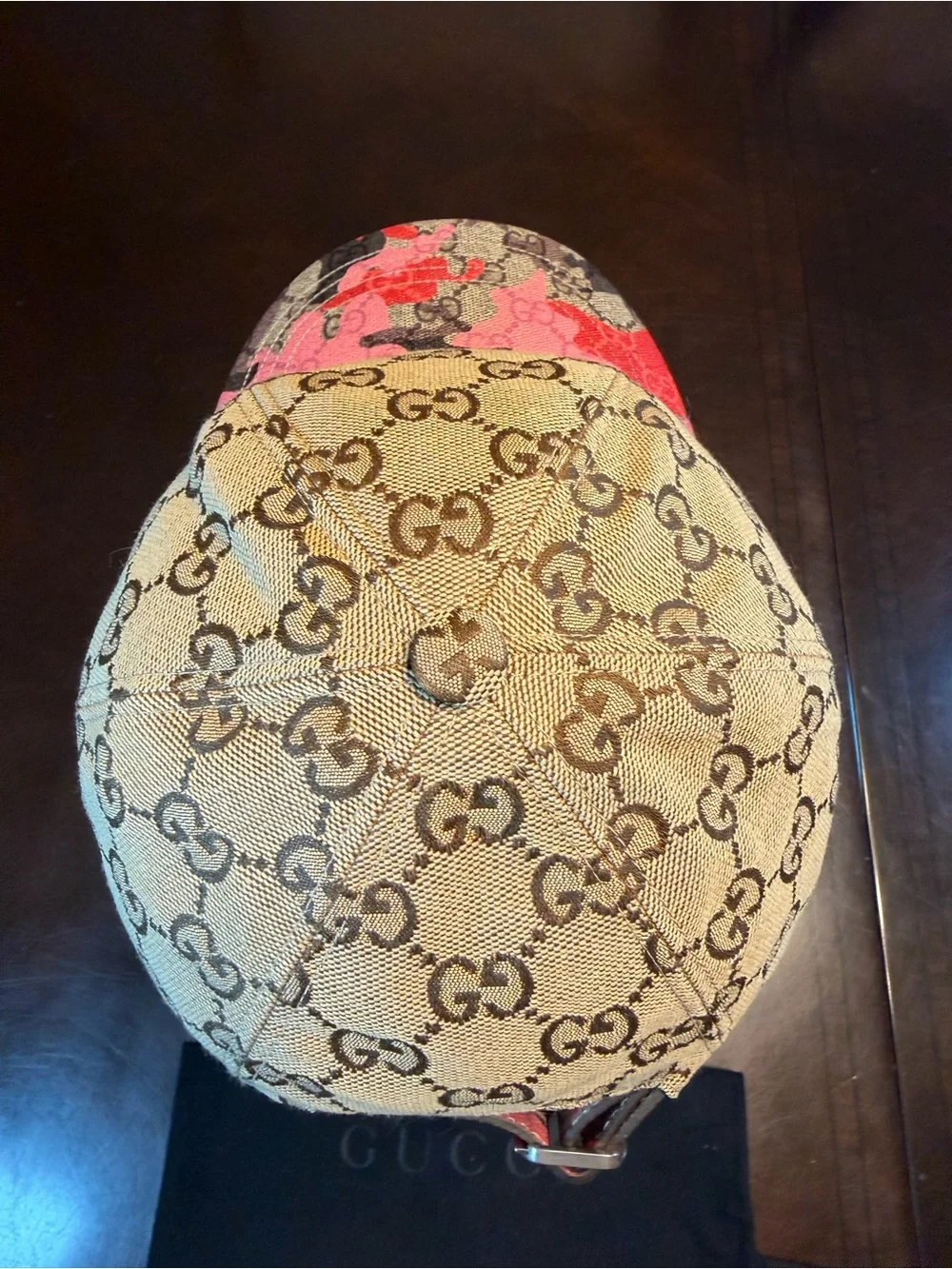 New Authentic Gucci GG Supreme Logo Baseball Hat Tan Pink Size L